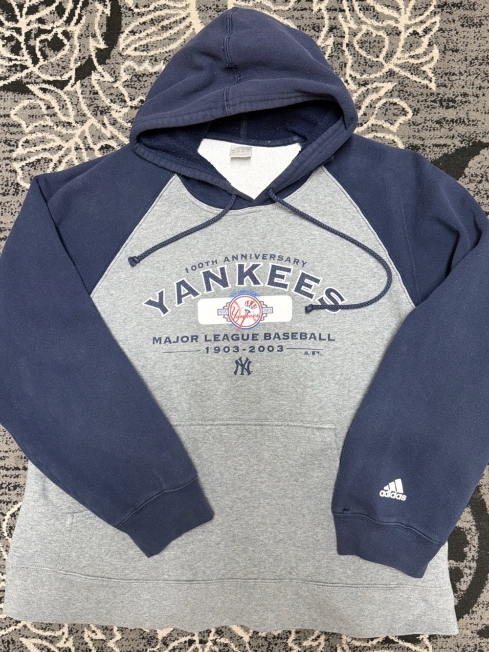 adidas Navy and Gray Yankees 100th Anniversary Hooded Sweatshirt